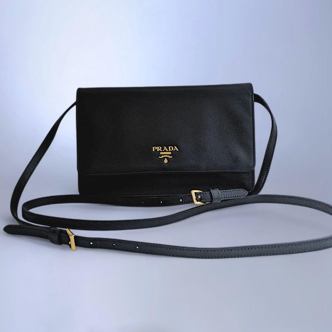 極美品 PRADA ショルダーバッグ ウォレット 斜め掛け サフィアーノ レザー