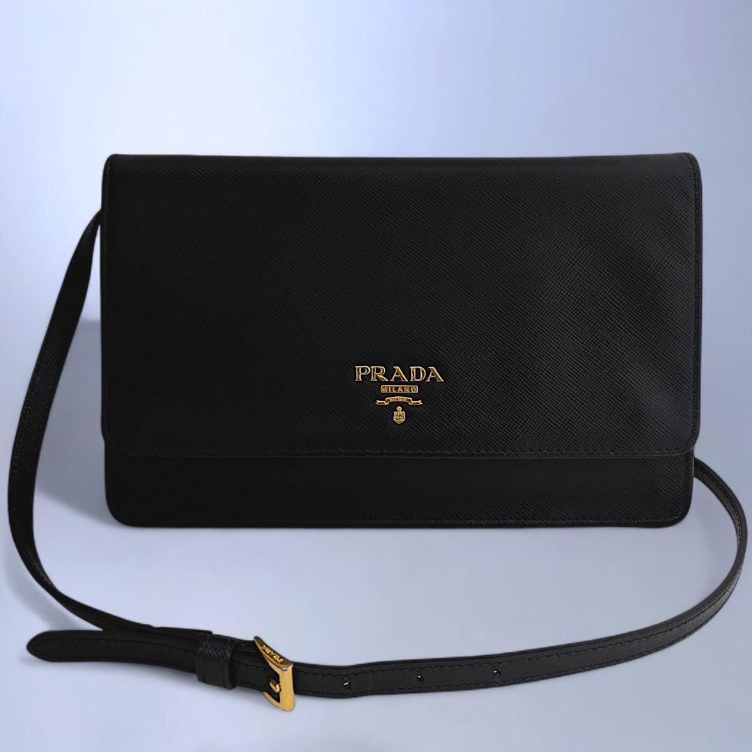 極美品 PRADA ショルダーバッグ ウォレット 斜め掛け サフィアーノ レザー