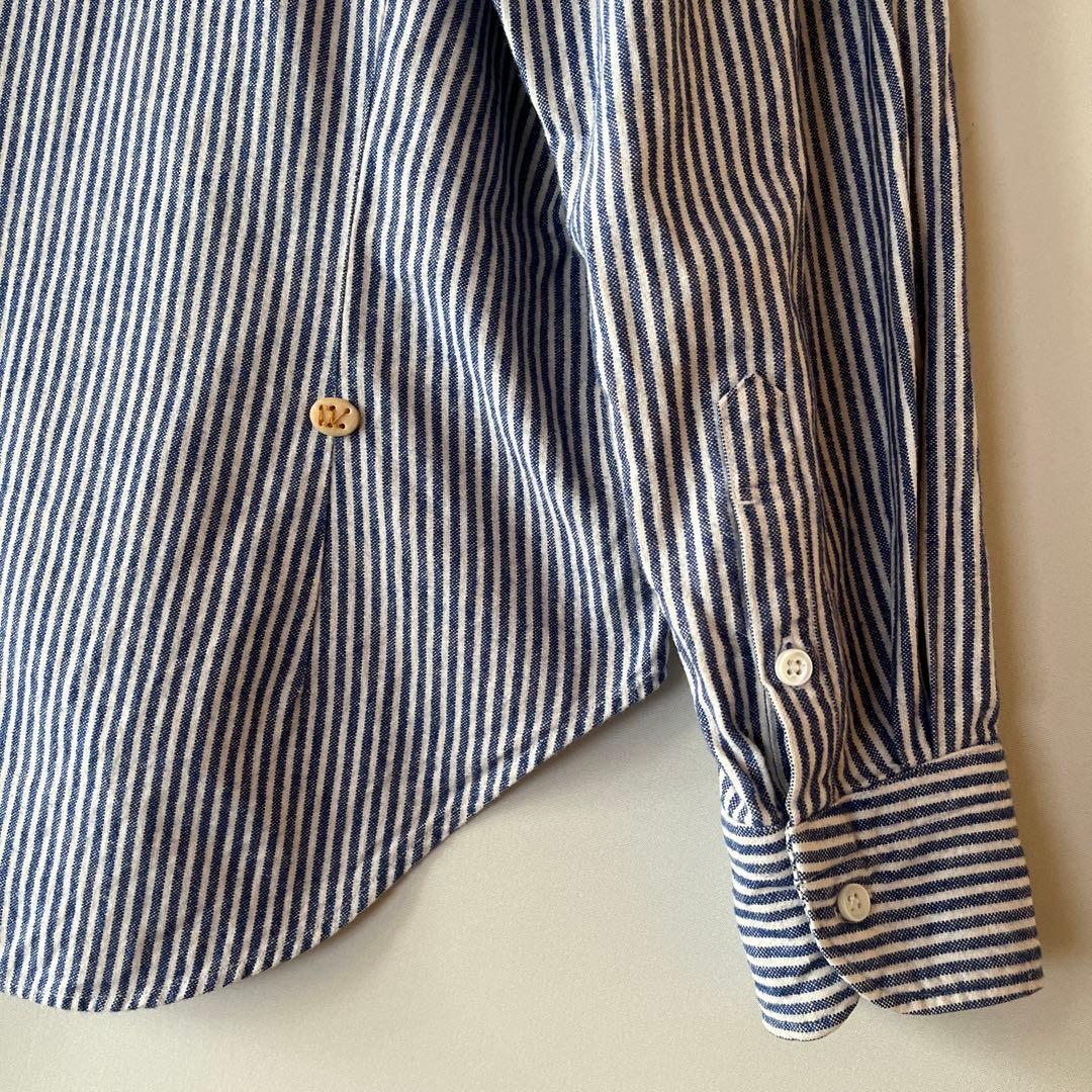 45R ストライプ柄 丸襟 コットンシャツ ブラウス 綿100% サイズ2 青白