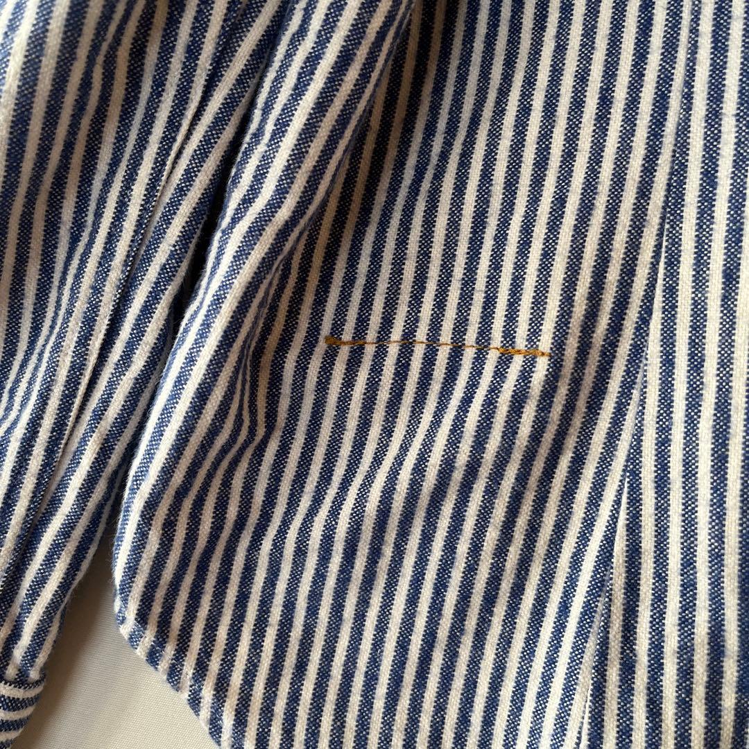 45R ストライプ柄 丸襟 コットンシャツ ブラウス 綿100% サイズ2 青白