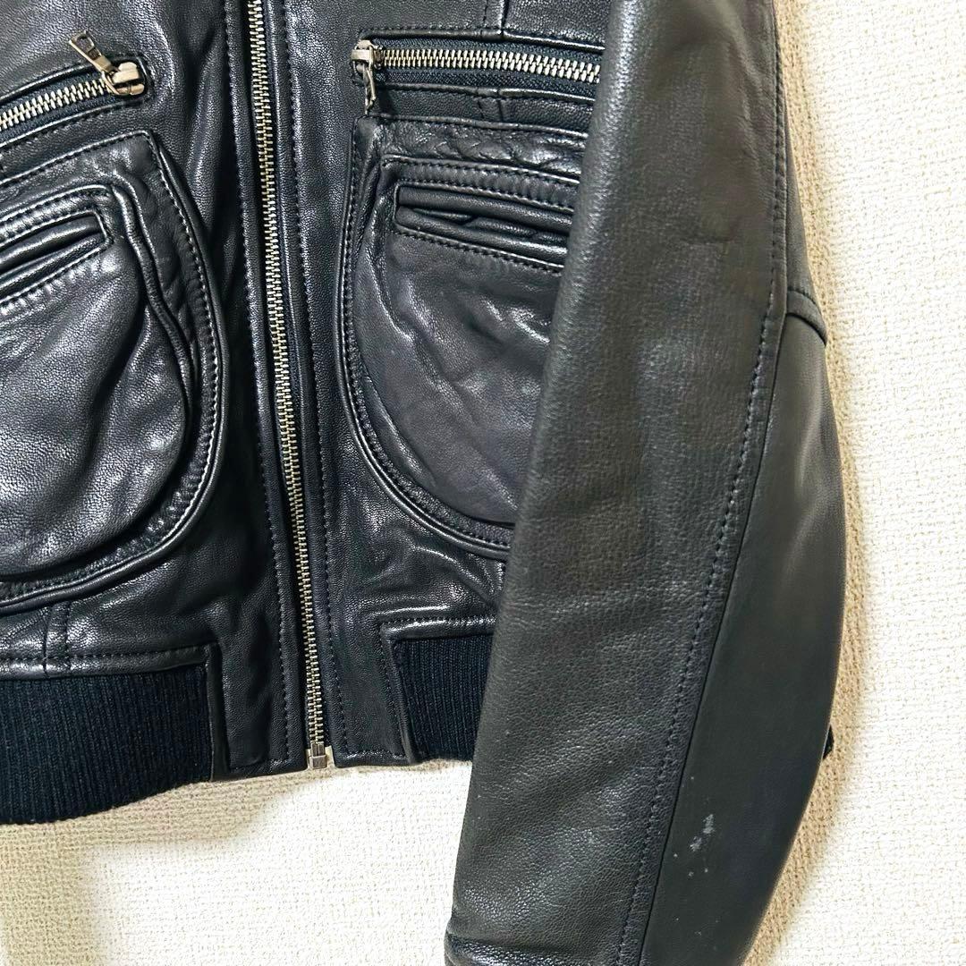 ヒステリックグラマー シングルライダースレザージャケット 山羊革 裏地総柄 黒