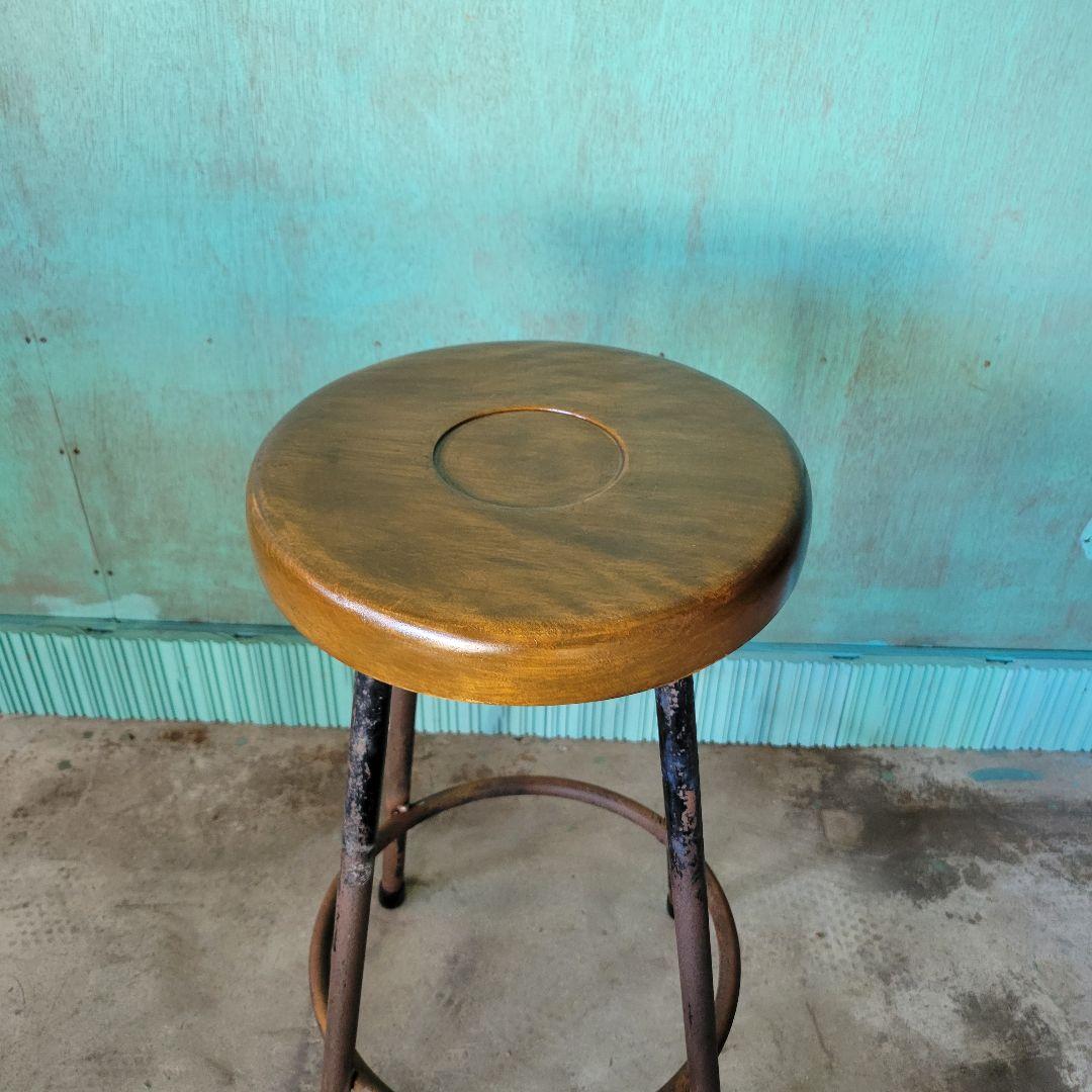 オリジナル天然無垢材リメイク　木製バースツール　唯一無二
