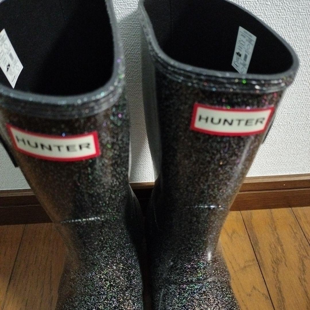 新品　箱あり！　HUNTERレインブーツ　グリッターブラック25cm