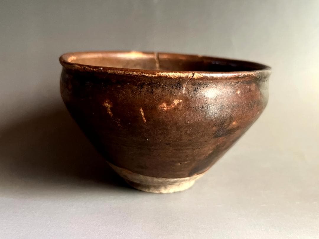 茶碗■古瀬戸 天目茶碗 桃山～江戸時代初期 発掘伝世品 窯変 直接貫入有 骨董■