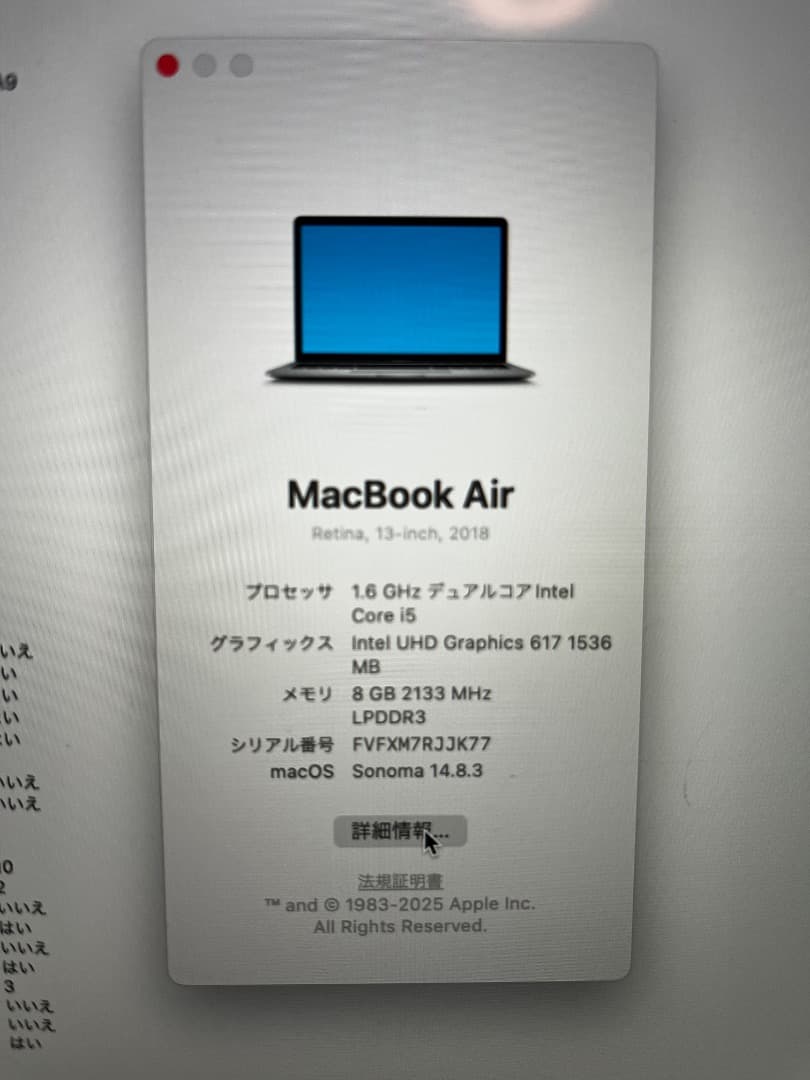 【すぐ使える】MacBook Air 13 2018 i5 8GB 初期化済