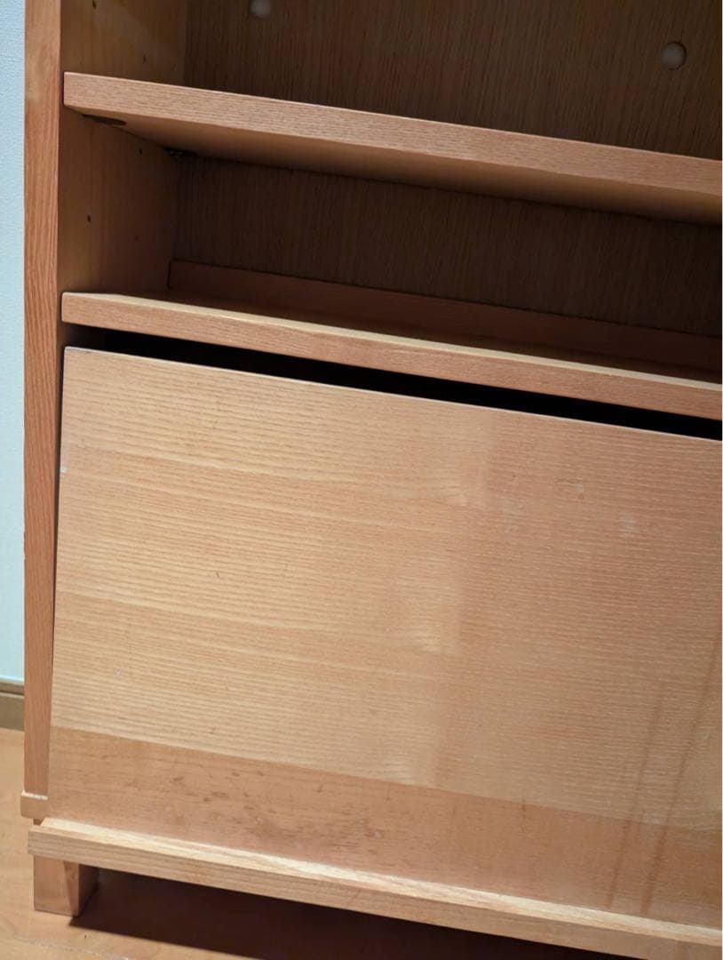 ■送料込■無印良品 木製薄型 シェルフロータイプワイド マガジンホルダー付