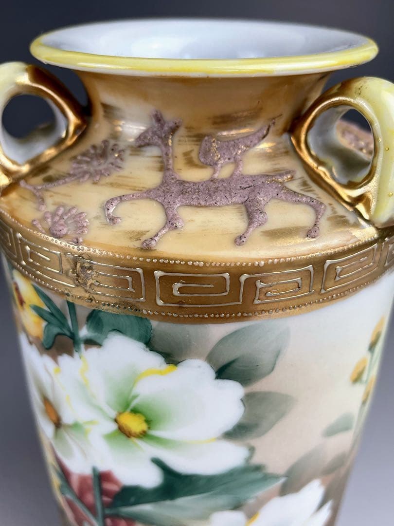 【希少】オールドノリタケ アールヌーボー 薔薇紋花瓶 モールド 金彩 ばら