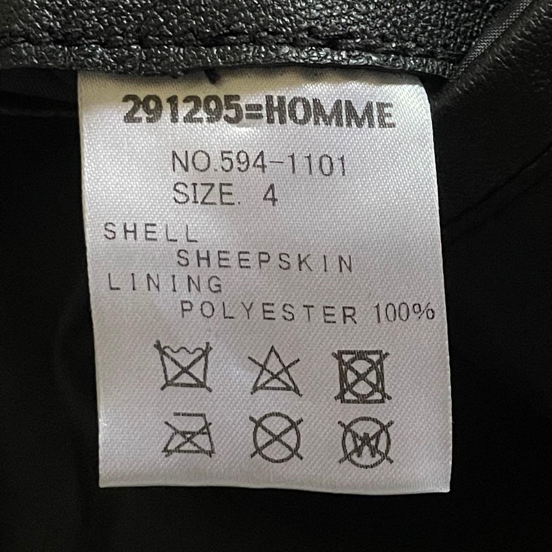 291295=HOMME ラムレザージャケット シングル 黒 4