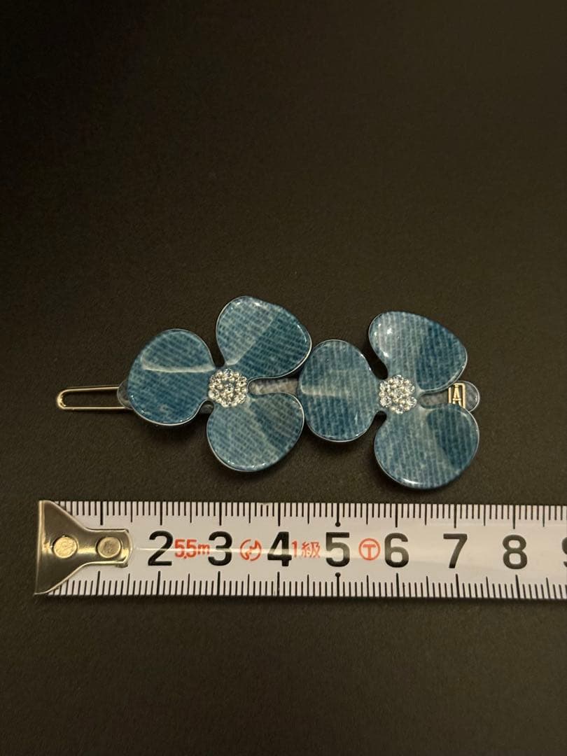 新品未使用ALEXANDRE DE PARIS双子フラワーボールピンデニムブルー