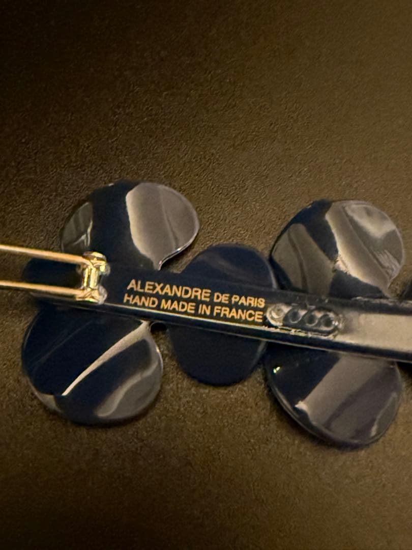 新品未使用ALEXANDRE DE PARIS双子フラワーボールピンデニムブルー