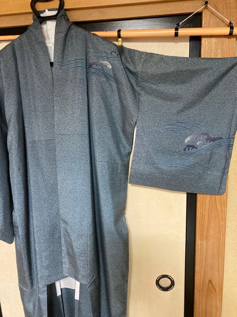 牛首紬叩き染め、訪問着、白山工房烙印￼