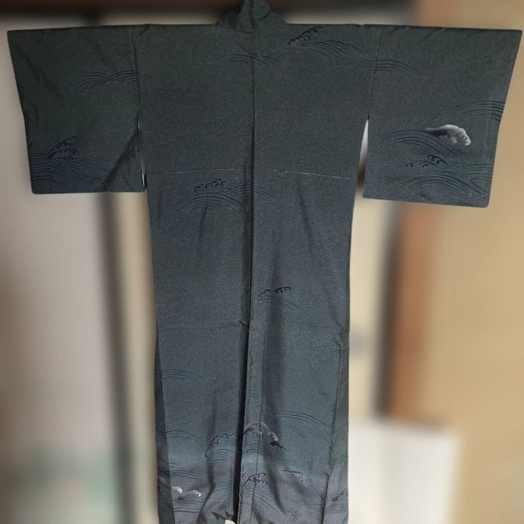 牛首紬叩き染め、訪問着、白山工房烙印￼