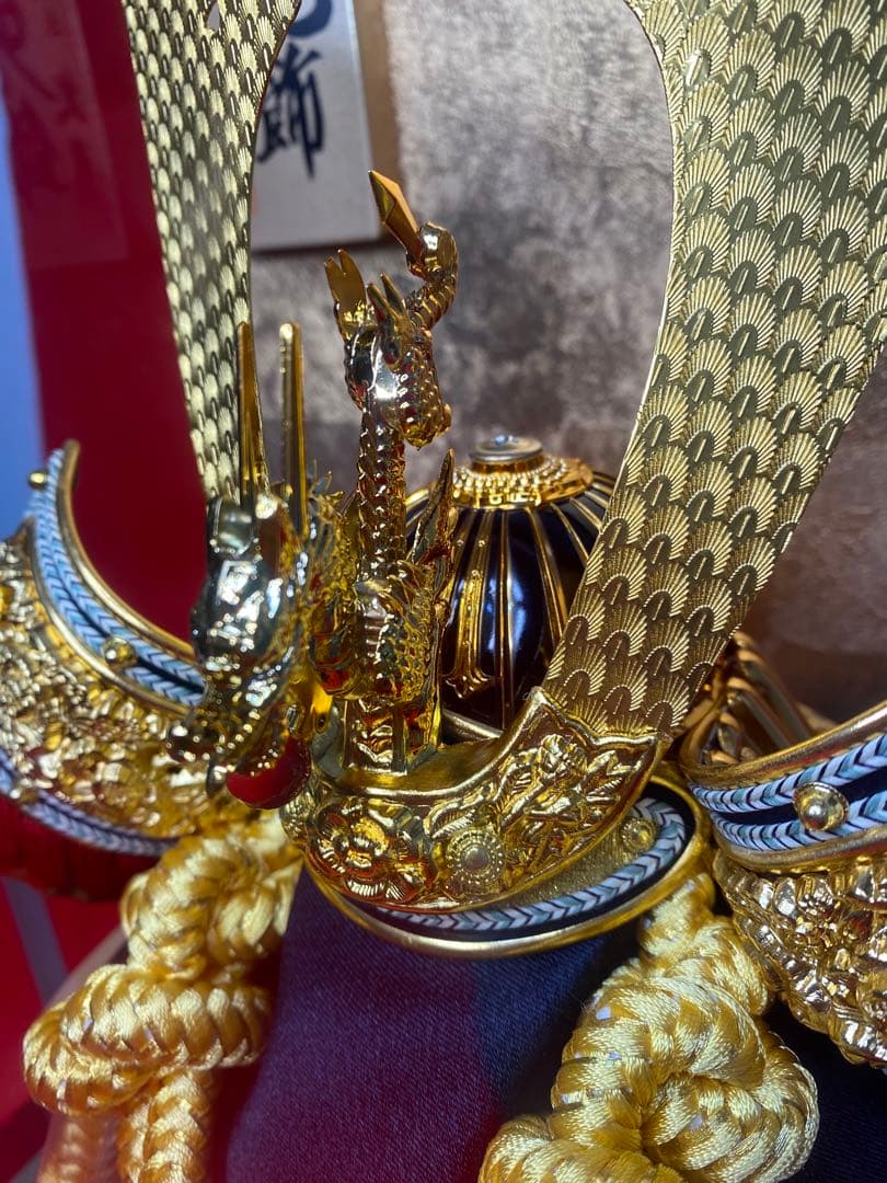 東京久月　五月人形　家紋付き兜飾り　ガラスケース入・コンパクトサイズ