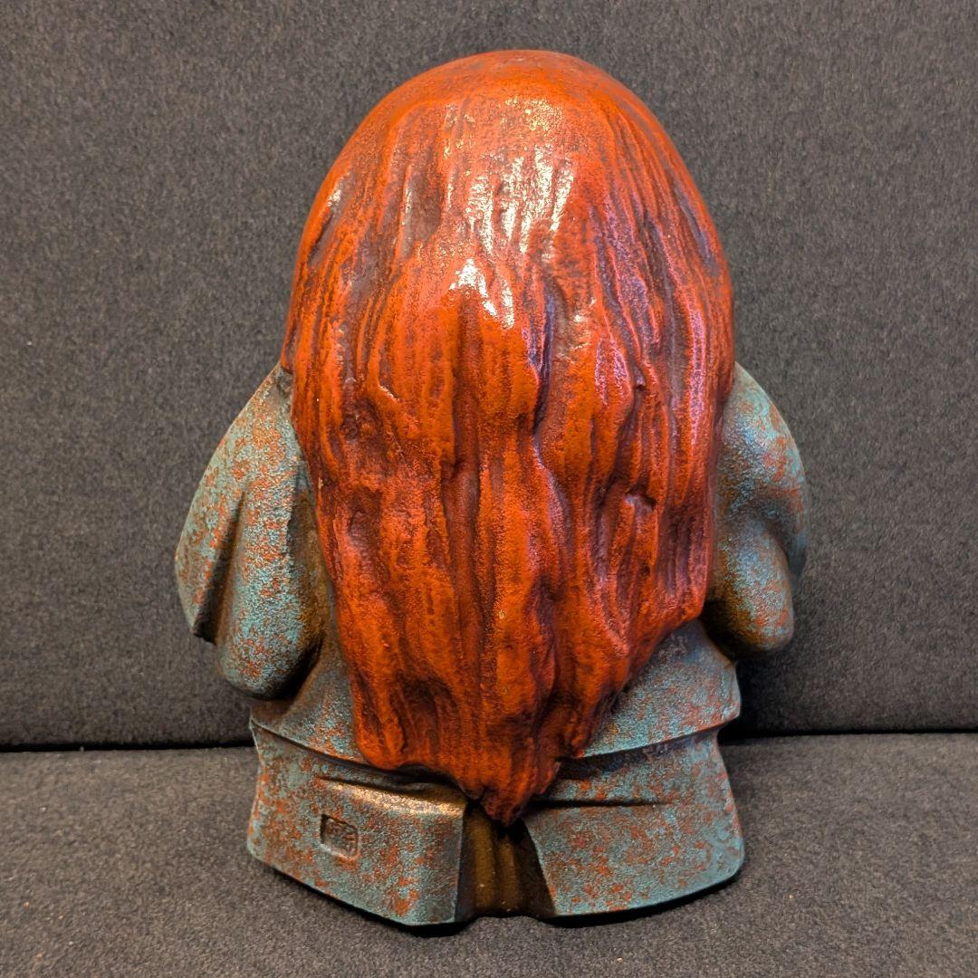 和装 童子像 扇子持ち 金属製 置物 鋳造刻印あり ブロンズ調 古美術風