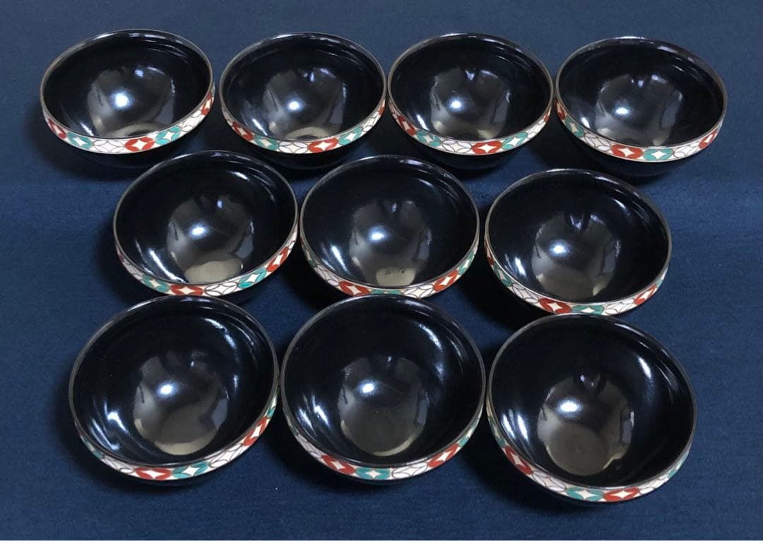 《R》茶道具 黒仁清七宝 数茶碗10客揃 昌山造 共箱 260209け1