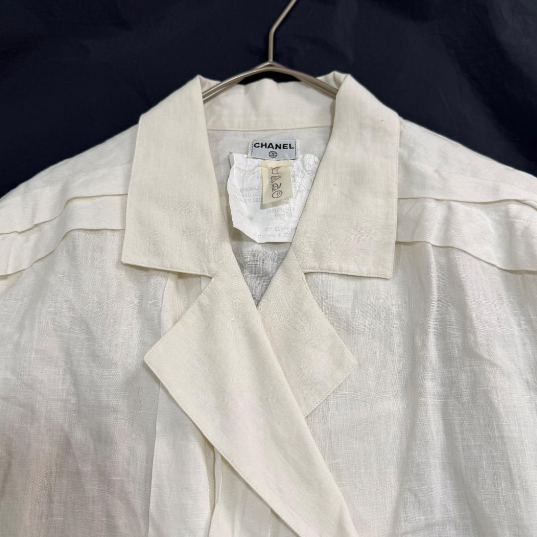16619✨CHANEL ピンタック クローバー金ボタン ダブルシャツ ブラウス