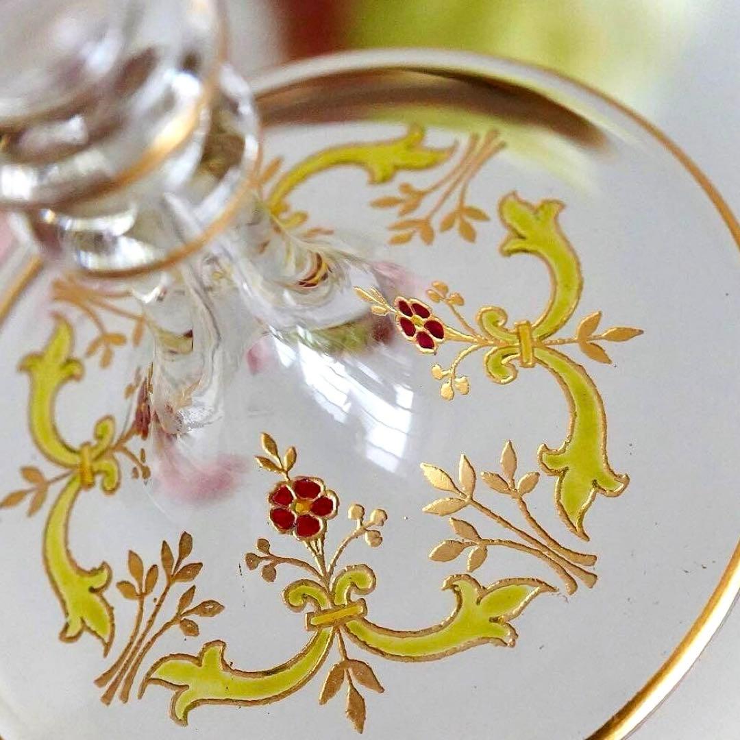 極希少オールドバカラ ボーヴェ ワイングラス★美品BACCARAT金彩エナメル彩