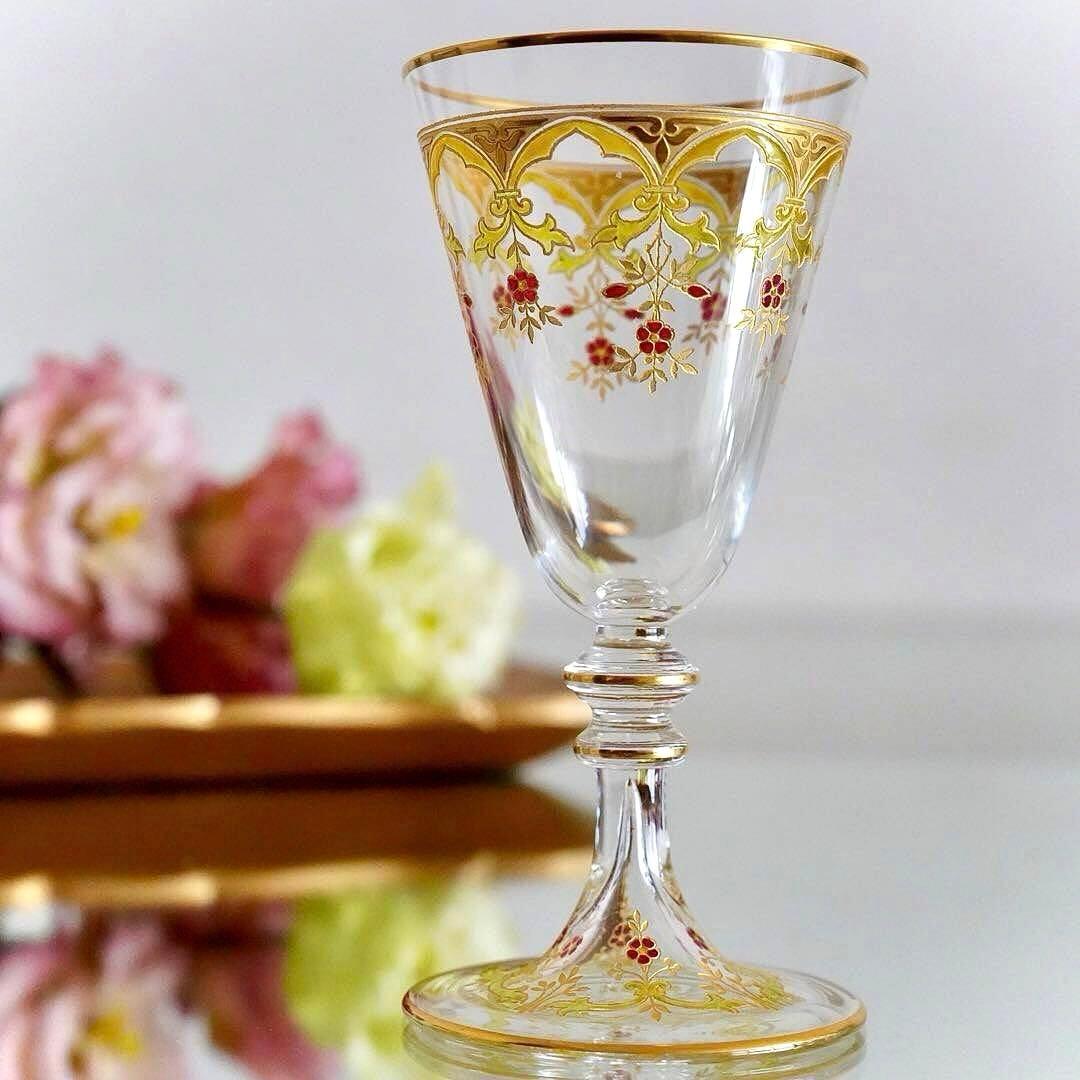 極希少オールドバカラ ボーヴェ ワイングラス★美品BACCARAT金彩エナメル彩