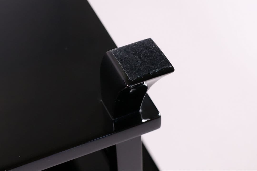 輪島塗 黒塗 二段卓 冠卓 幅52.7×32cm 木製 花台 漆芸【MA938】