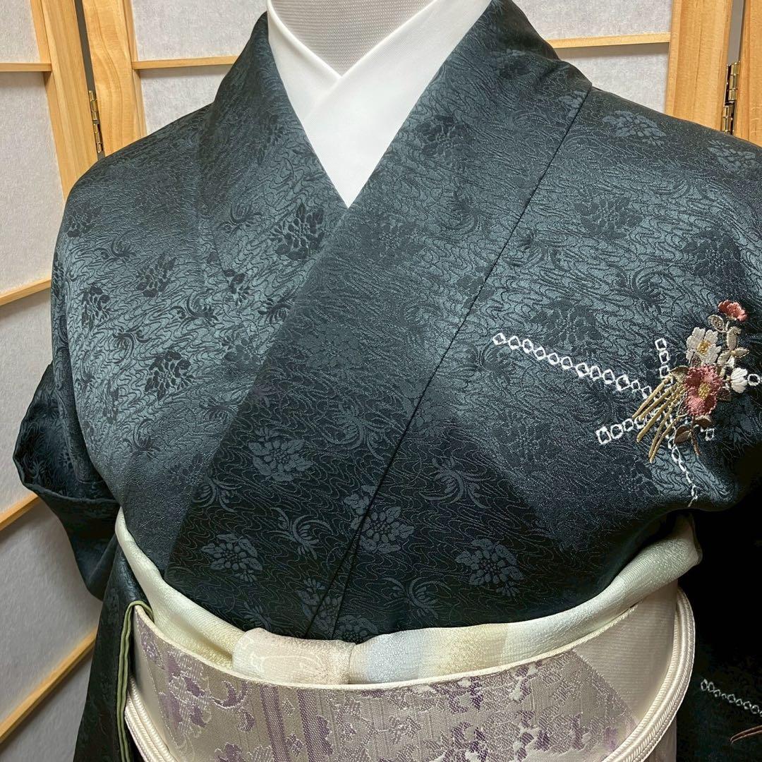 ［6750］訪問着 美品 花吉祥文様 絞り 刺繍 正絹 着物 袷