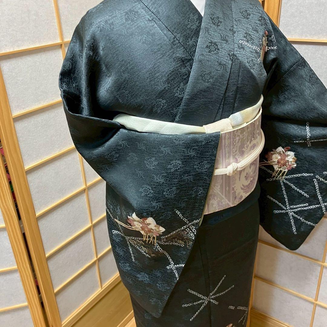 ［6750］訪問着 美品 花吉祥文様 絞り 刺繍 正絹 着物 袷