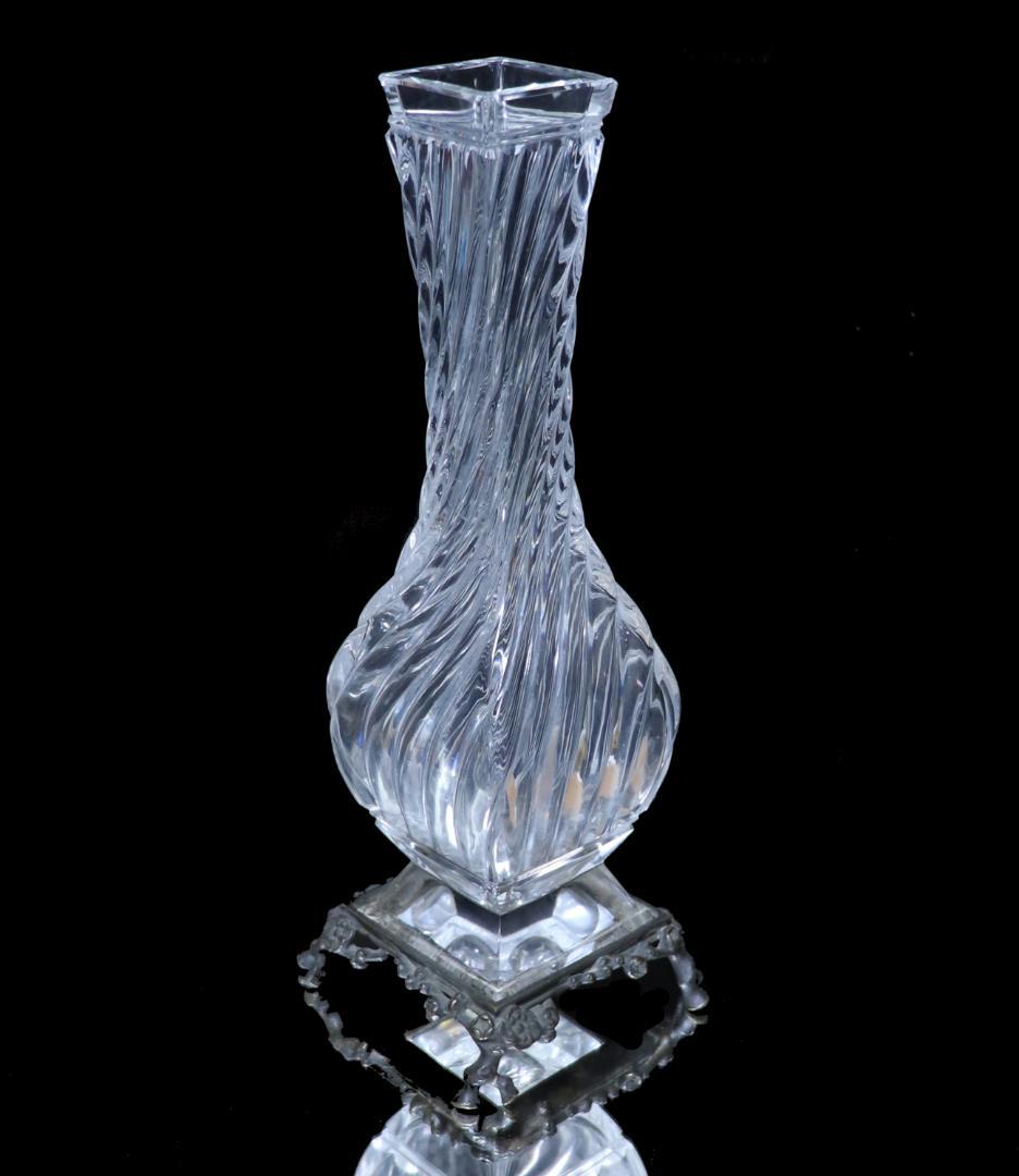 オールド・バカラ 1880年頃 スワール装飾ブロンズ台座 大型花瓶 31.5cm