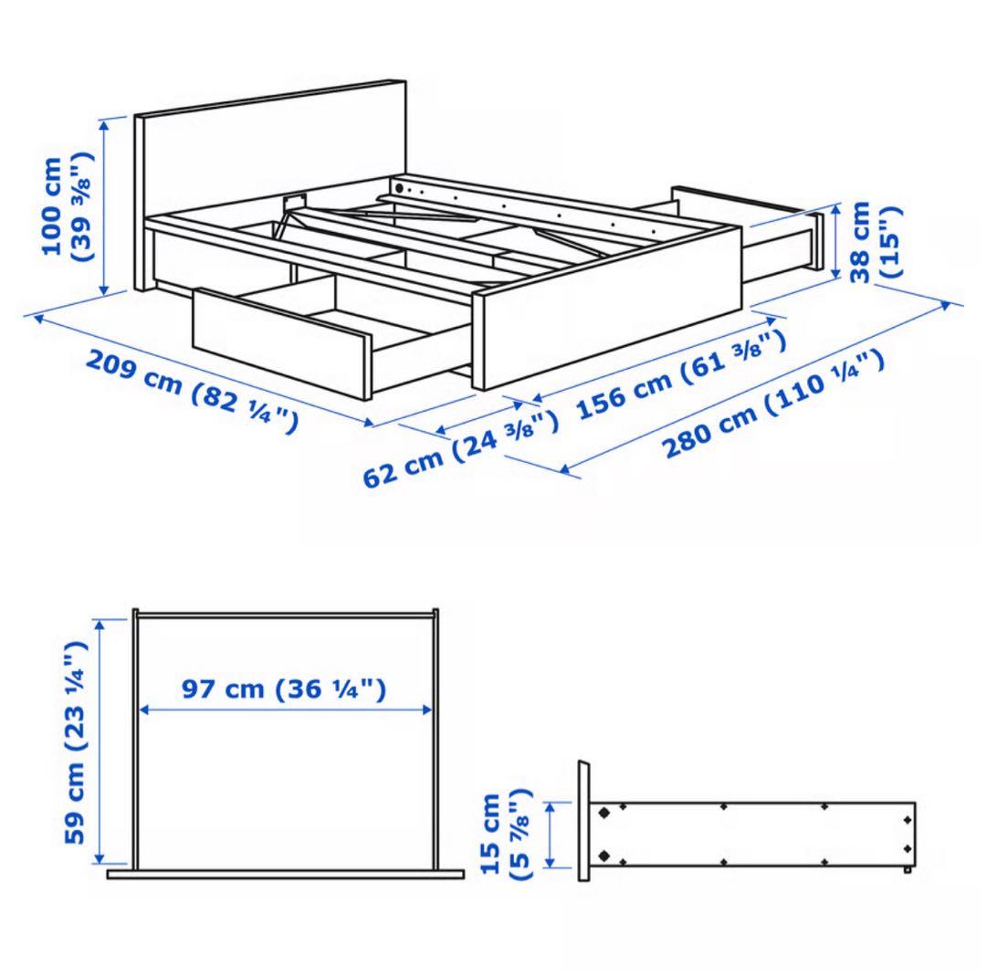 送料無料　IKEA マルム　ダブルベッドフレーム、すのこ　ダークブラウン　美品