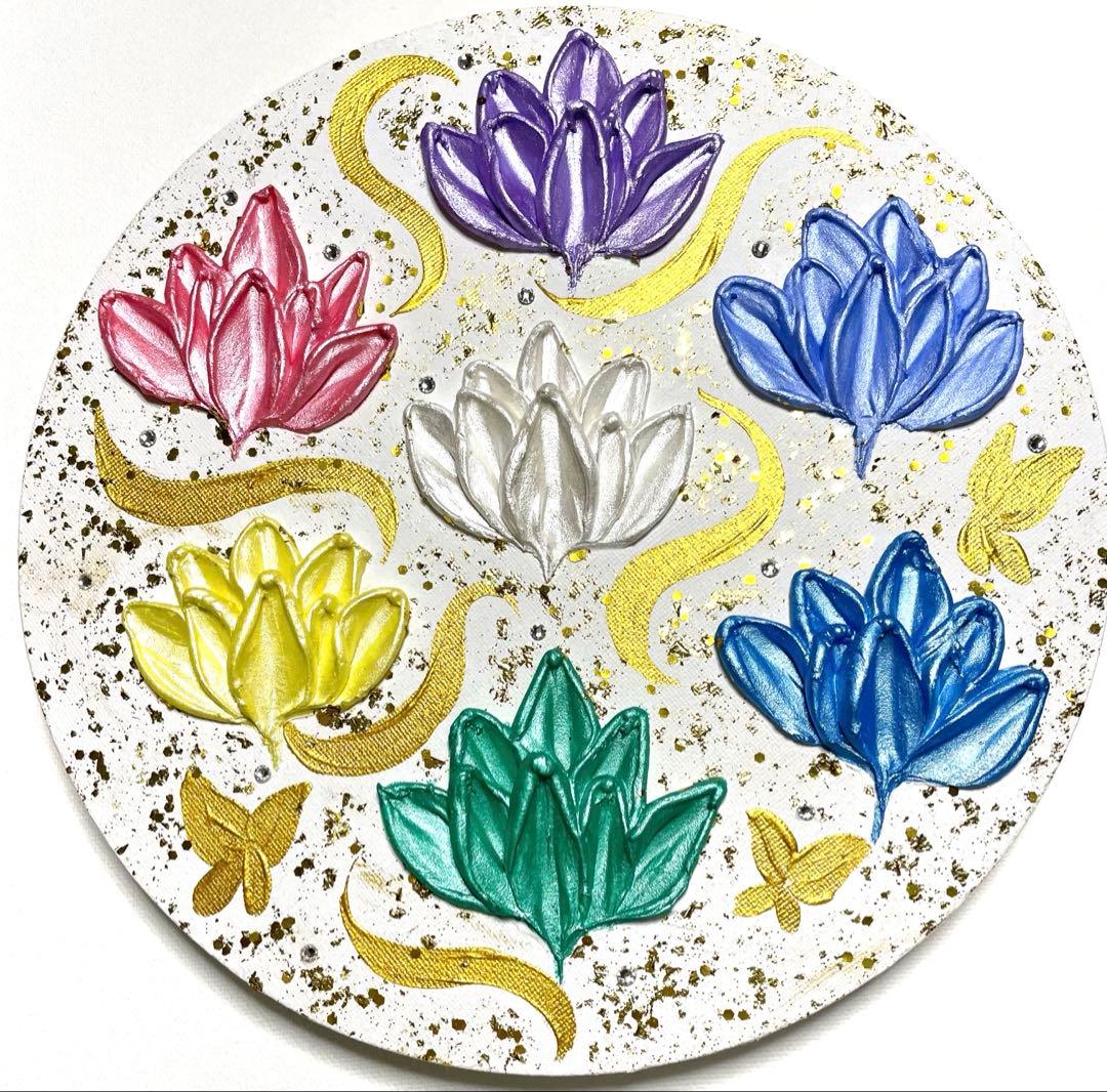 開運絵画　蓮の花　黄金の蓮の花　神の化身　蝶々　白龍様からのメッセージ絵画