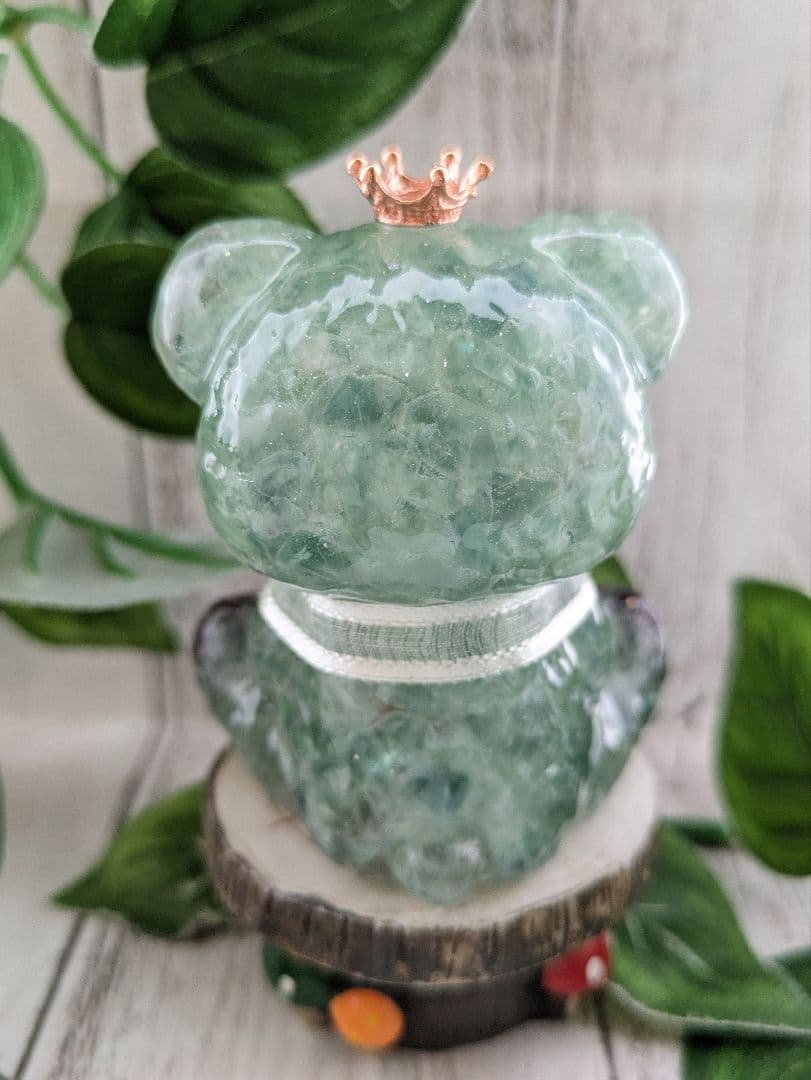 【ゼロ】グリーンフローライトのしょんぼりくまちゃん形オルゴナイト☆他１点