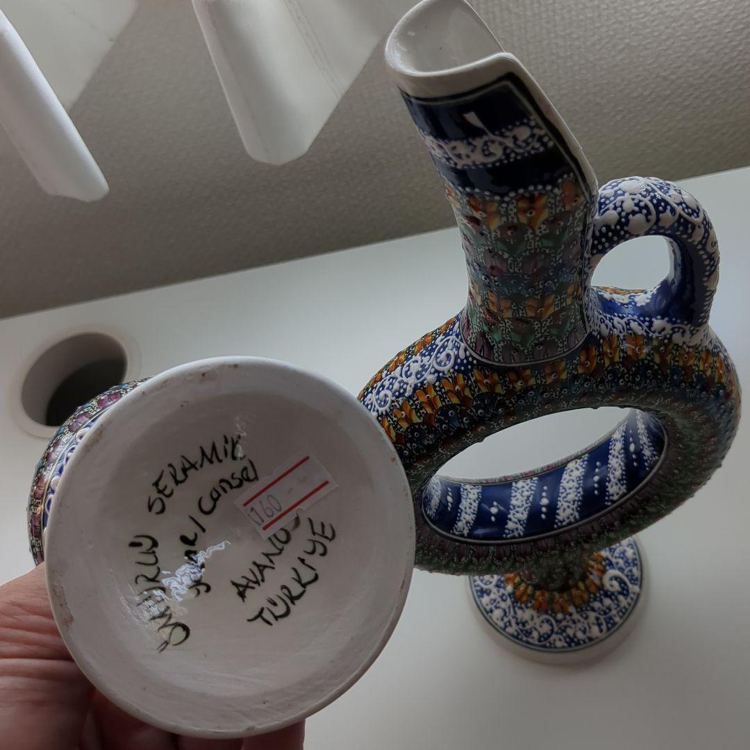 トルコ【カッパドキア】　陶器デキャンタとワイングラスセット