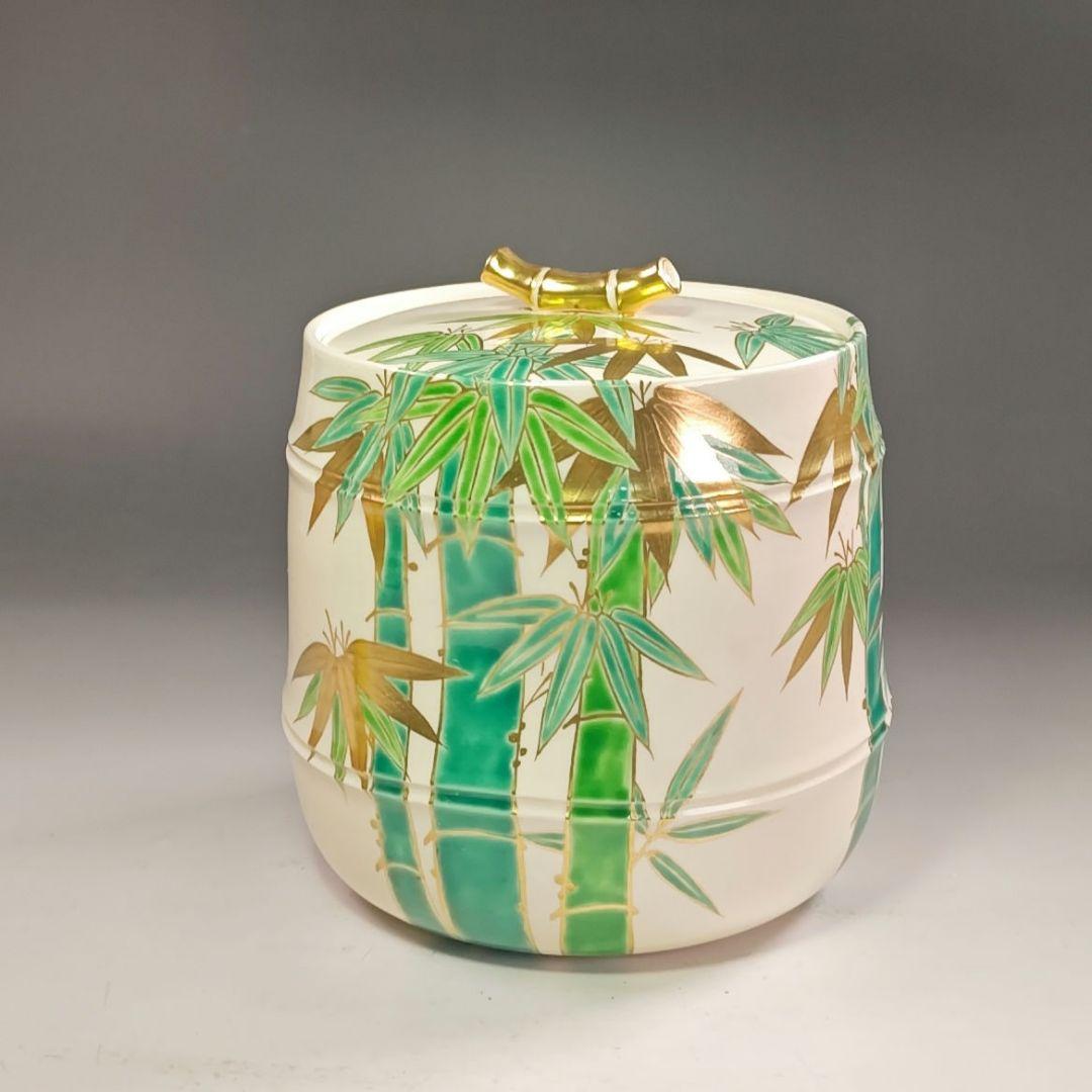 ウ266 水指『南口閑粋』『色絵　竹節　水指　共箱』茶道具