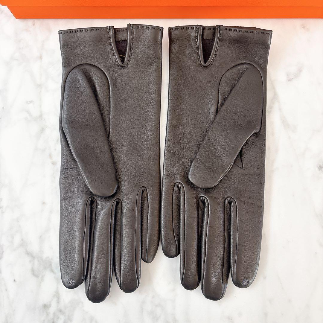 極美品　エルメスレザー手袋　SOYA ソヤ　ゴールドケリー金具　7.5