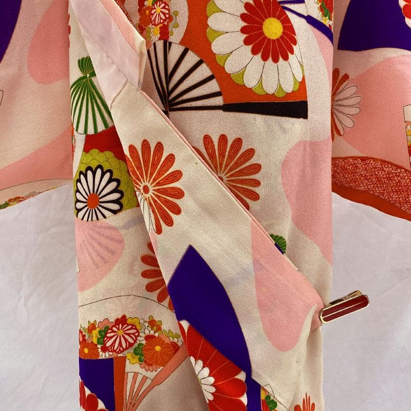 508ag7◎七五三 七歳 女児 アンティーク着物&丸帯 総柄 レトロ 桜色◎