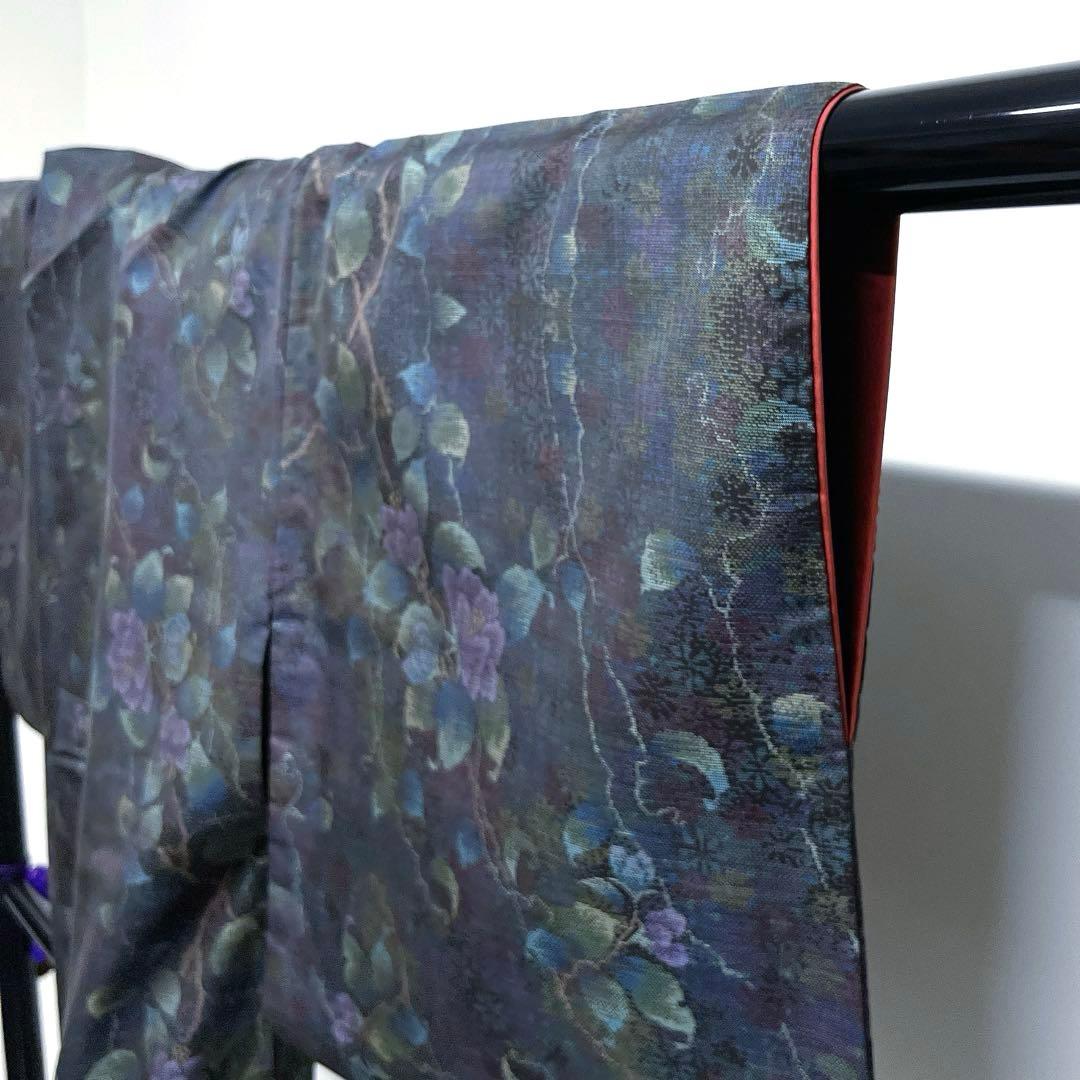 小紋　大島紬　花模様　蔓　グラデーション　着物　034k