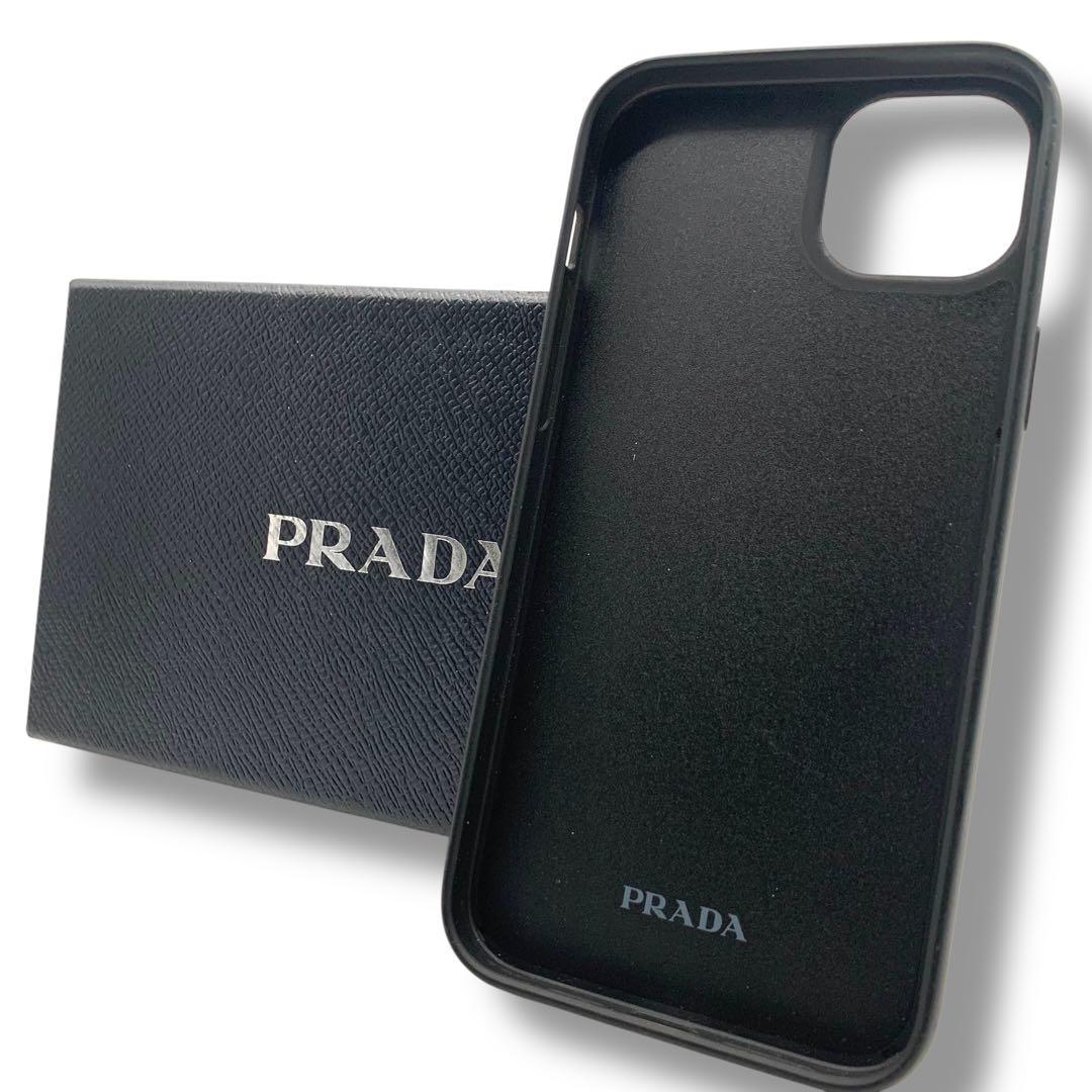 PRADA ブラック レザー iPhone用ケース　三角ロゴ