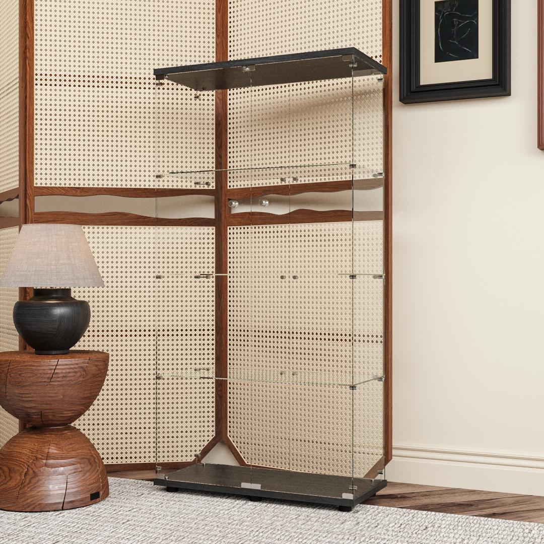 【新品】コレクションケース ガラス フィギュアケース 4段ワイド 棚 ブラック