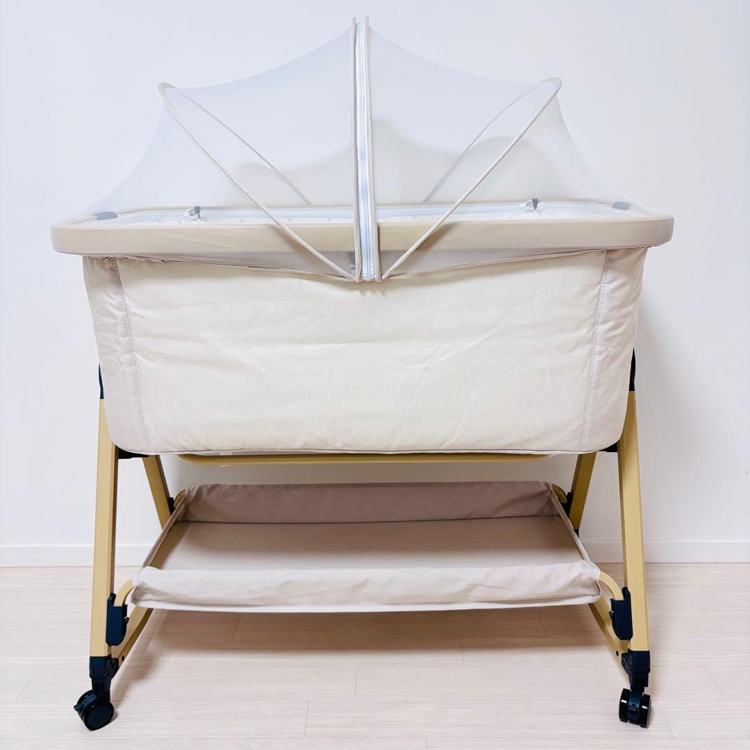 【美品】HZDMJ ベビーベッド　ベージュ　折り畳み 添い寝　ベッド
