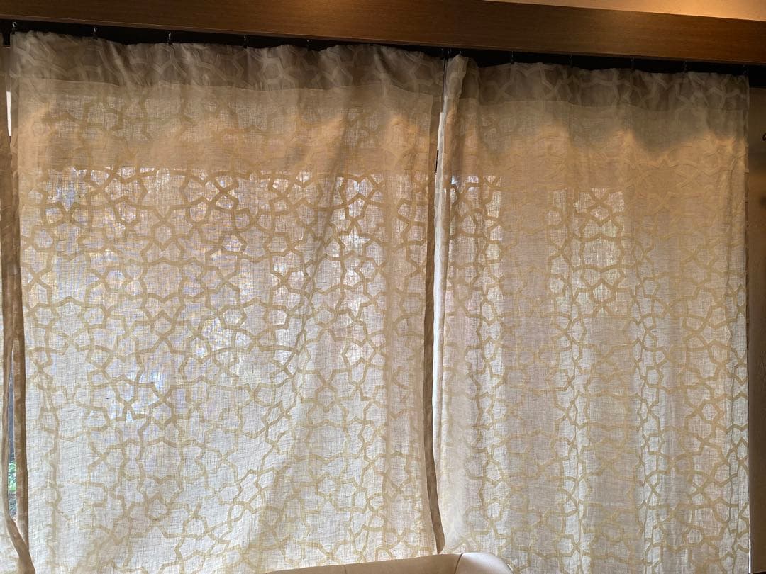 west elm フロッキング加工 総柄 リネン カーテン 5枚セット