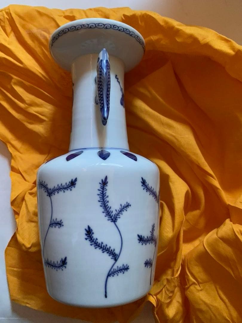 三浦竹泉 造 染付高砂手花瓶  青花 花器 花入