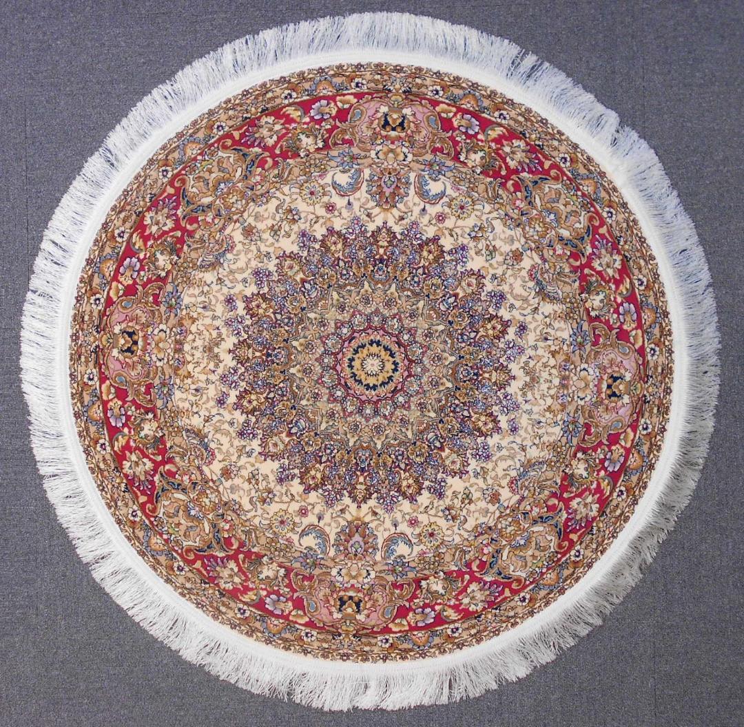 170万ノット、多色織！輝く、本場イラン産 絨毯！円形200cm‐201271