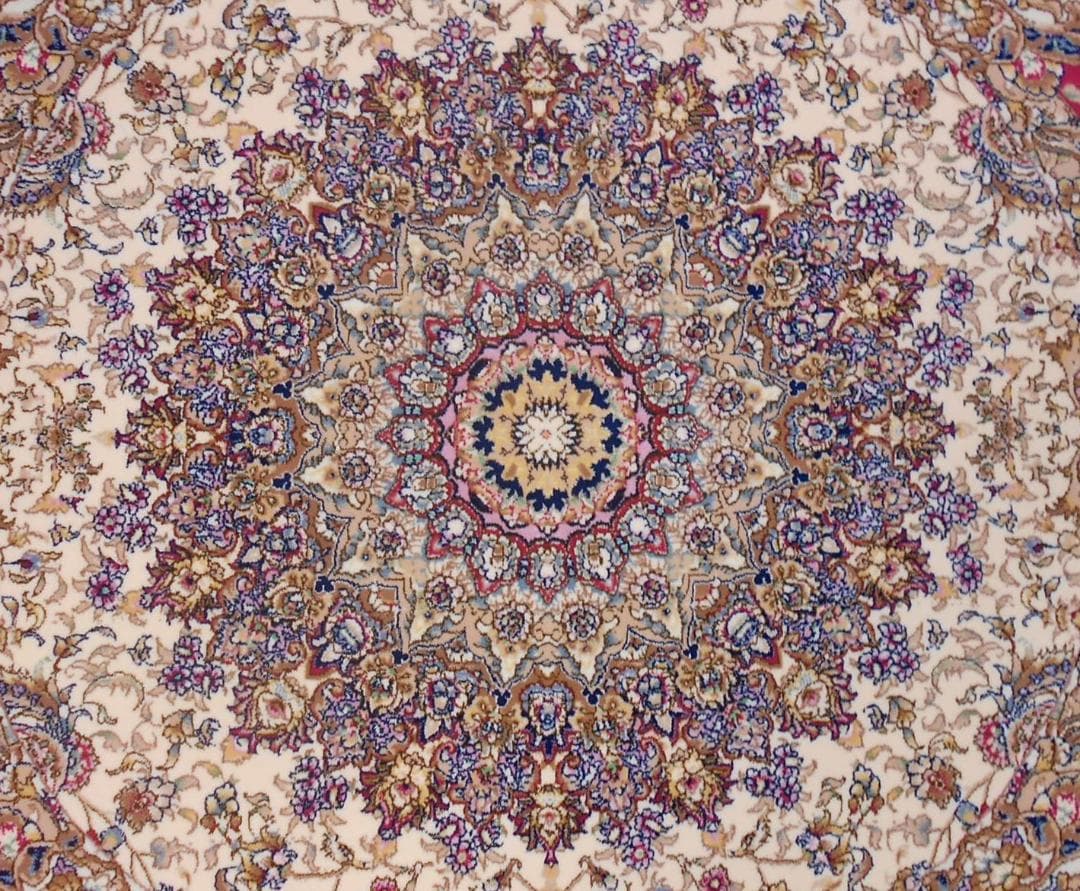170万ノット、多色織！輝く、本場イラン産 絨毯！円形200cm‐201271