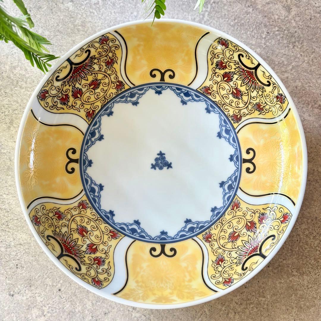 献上古伊万里　大皿　５枚セット　多用皿　黄色　イエロー　　金彩　豪華　和皿