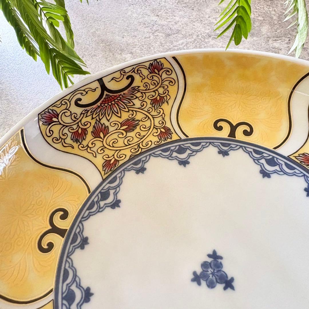 献上古伊万里　大皿　５枚セット　多用皿　黄色　イエロー　　金彩　豪華　和皿