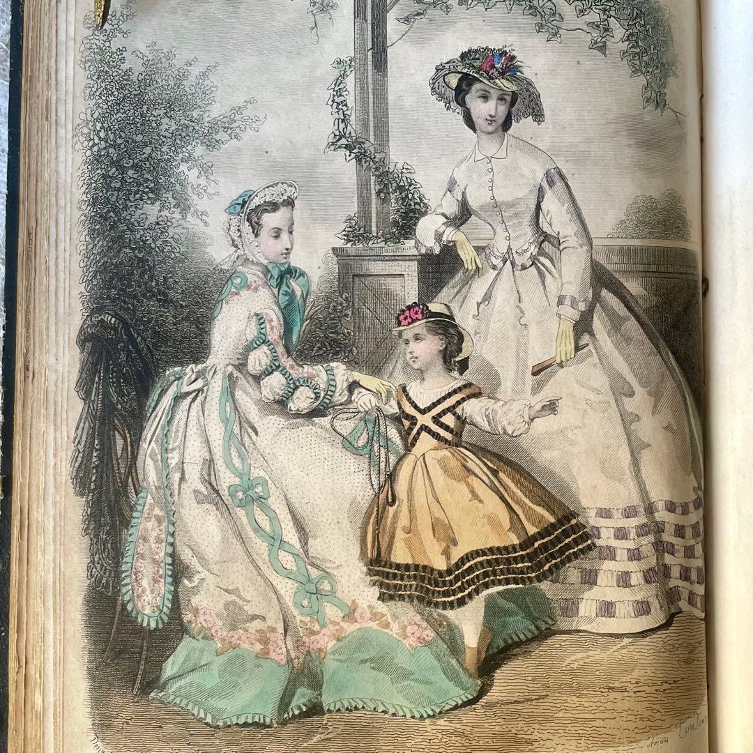 マガジン・デ・ドゥモアゼル1863年　フランスアンティーク　本　古書　彩色銅版画