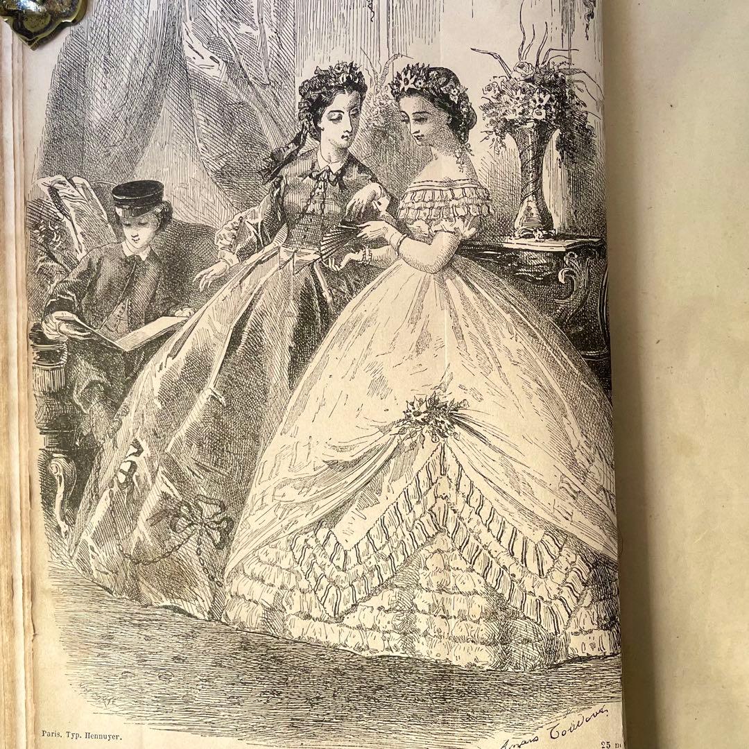マガジン・デ・ドゥモアゼル1863年　フランスアンティーク　本　古書　彩色銅版画