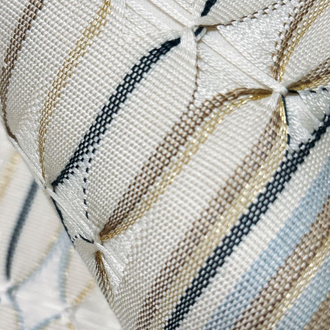 AA19美品袋帯 六通柄 金糸　ひなや工房の織り模様　洒落袋帯 正絹 着物