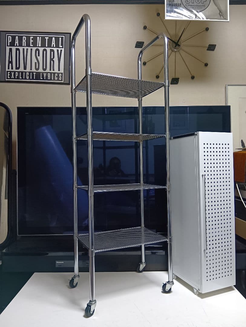 希少　1980's　スペースエイジ　パンチングメタル　ステン　シェルフ　ワゴン