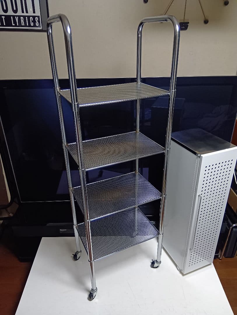 希少　1980's　スペースエイジ　パンチングメタル　ステン　シェルフ　ワゴン