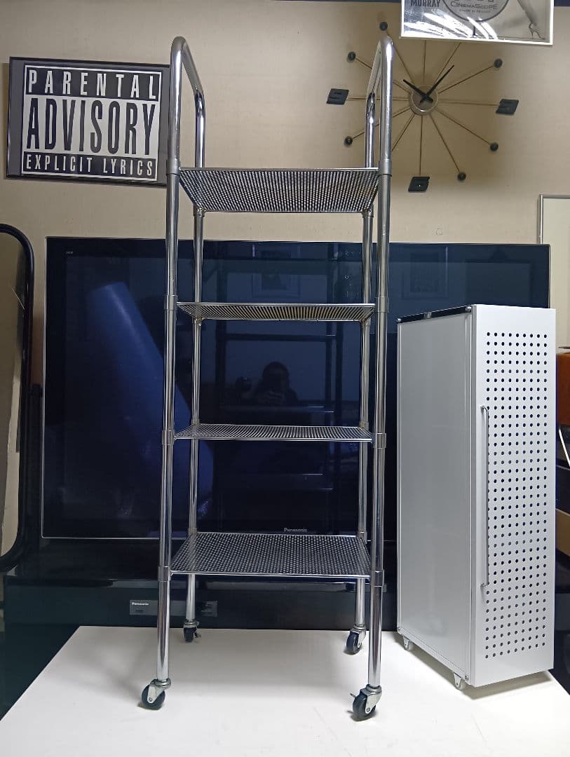 希少　1980's　スペースエイジ　パンチングメタル　ステン　シェルフ　ワゴン