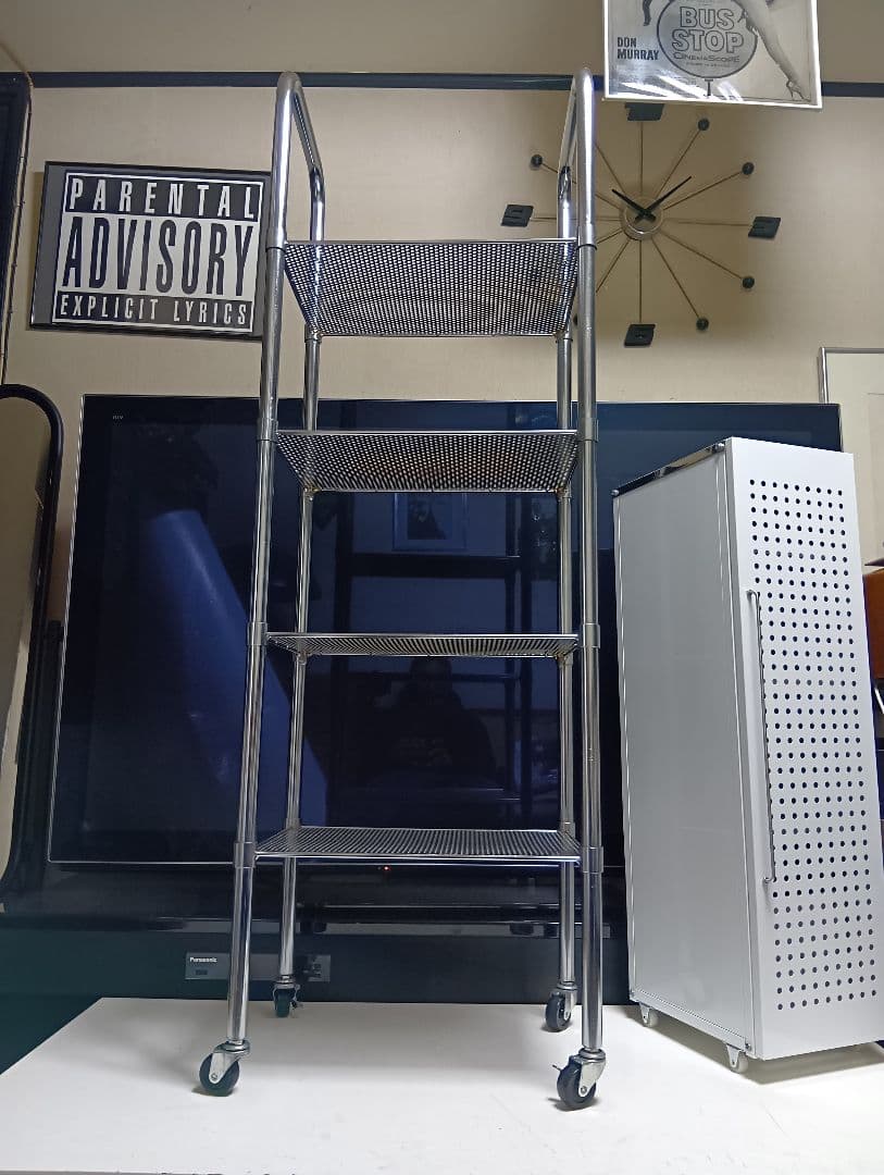 希少　1980's　スペースエイジ　パンチングメタル　ステン　シェルフ　ワゴン